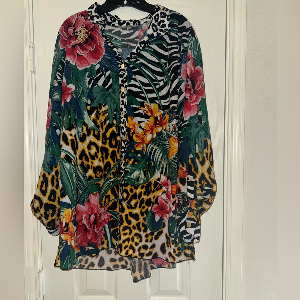 John Mark Animal Print/ Flower Top